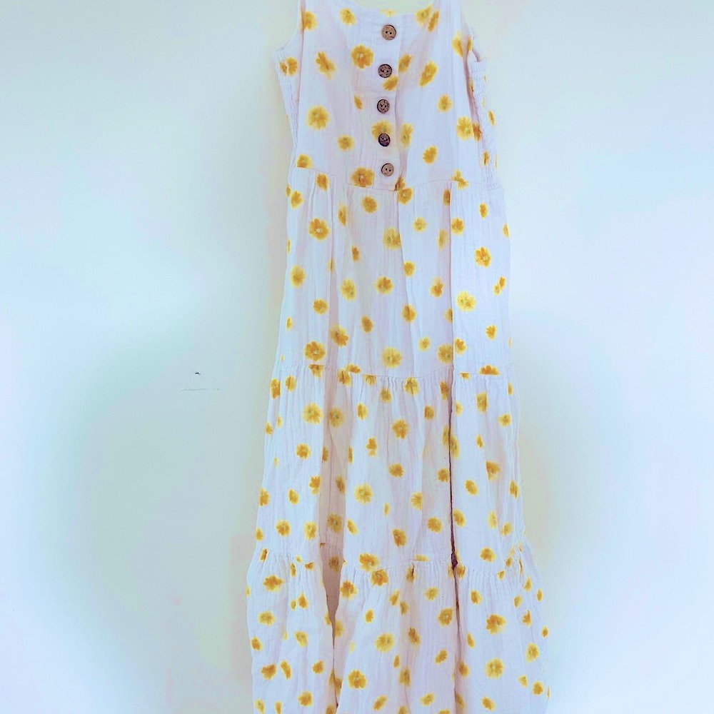 White Maxi Dress with Yellow Floral Print